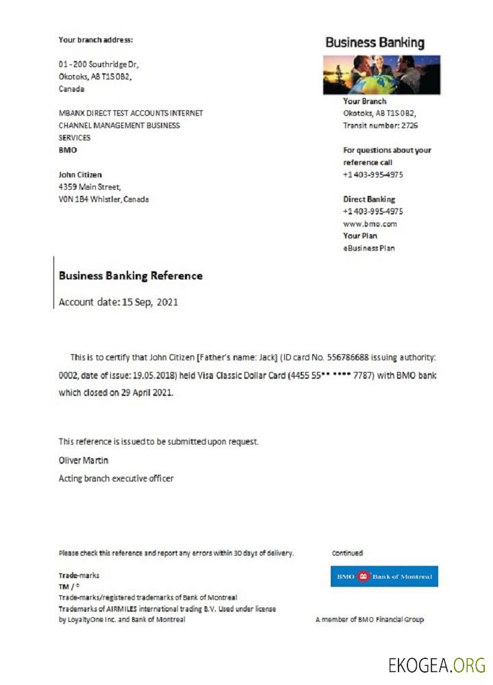 Canada , BMO Banque de Montréal , référence de fermeture